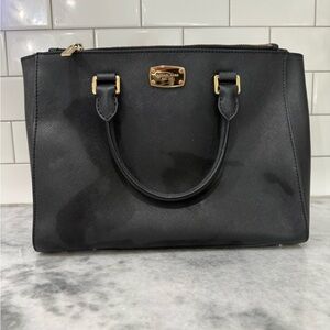 Michael Kors Black Satchel Bag with Gold Accents